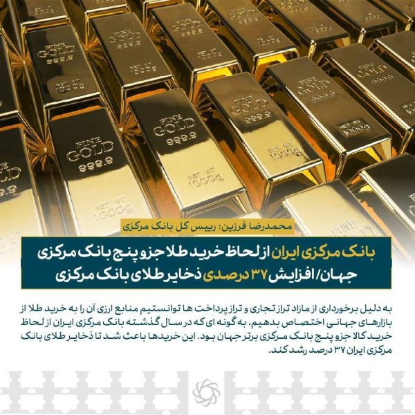 بانک مرکزی ایران از لحاظ خرید طلا جزو پنج بانک مرکزی جهان
