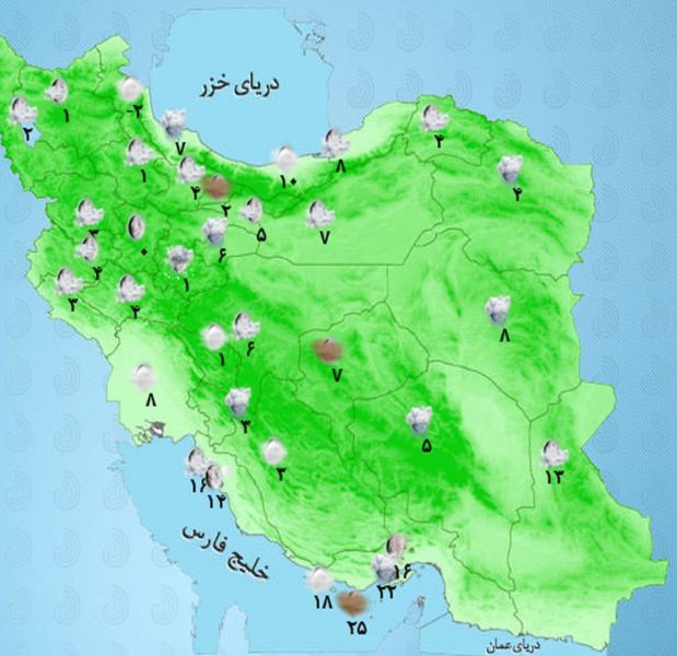 پیش‌بینی بارش برای اکثر مناطق کشور